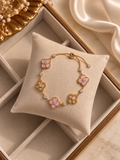 1 Piece Elegant Rhinestone Inlaid Four-Leaf Clover Adjustable Bracelet_Pink