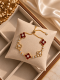 1 Piece Elegant Rhinestone Inlaid Four-Leaf Clover Adjustable Bracelet_Red